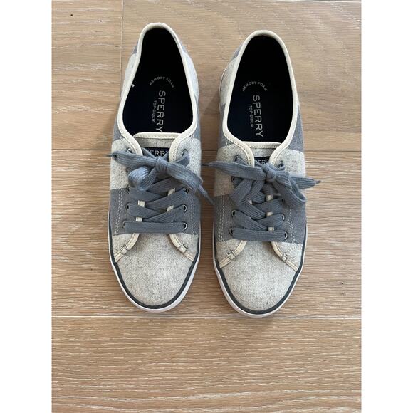 Sperry Pier View Gray Striped Wool Sneakers | Size 9 Women's - Picture 4 of 9